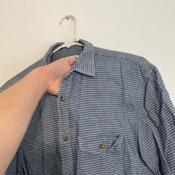 OLD NAVY Mens Blue White Chambray Stripe Short Sleeve Button Down Shirt SLIM FIT - Picture 6 of 11